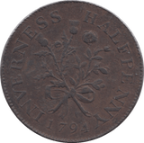 1794 HALFPENNY TOKEN INVERNESS-SHIRE CORNUCOPIA ROASE & THISTLE DH2 ( REF 235 )