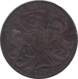 1792 HALFPENNY TOKEN DEVON BISHOP BLAZE EXETER ARMS SAMUEL KINGDOM DH2 ( REF 210 )