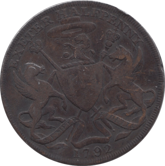 1792 HALFPENNY TOKEN DEVON BISHOP BLAZE EXETER ARMS SAMUEL KINGDOM DH2 ( REF 210 )