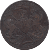 1792 HALFPENNY TOKEN DEVON BISHOP BLAZE EXETER ARMS SAMUEL KINGDOM DH2 ( REF 210 )
