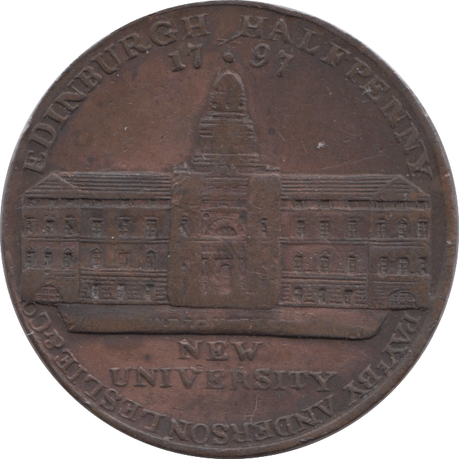 1797 HALFPENNY TOKEN LOTHIAN GARDNER WITH SPADE AND SHRUB NEW UNIVERSITY EDINBURGH DH7 ( VF ) ( REF 241 )