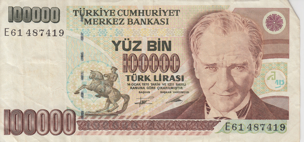 100000 LIRASI TURKISH BANKNOTE REF 179
