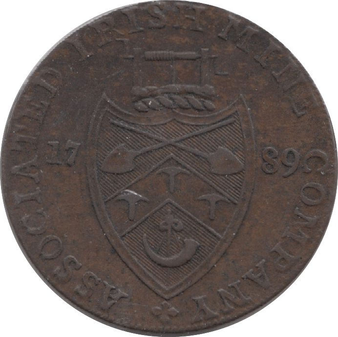 1789 HALFPENNY TOKEN WICKLOW BISHOP CRONBANE MINERS ARMS AND WINDLASS DH8 ( REF 203 )