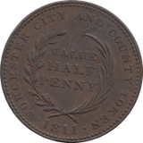 1811 Worcester City And County Halfpenny Token