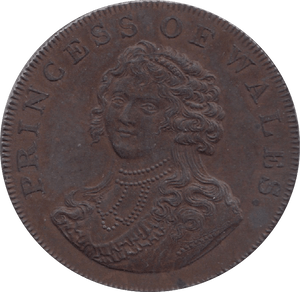 1795 Princess Of Wales Half Penny Token
