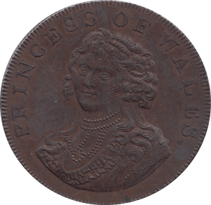 1795 Princess Of Wales Half Penny Token