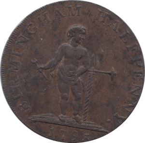 1793 HALFPENNY TOKEN WARWICKSHIRE BIRMINGHAM BOY SHIELD OF ARMS DH50A ( VF )  ( REF 171 )