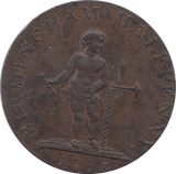 1793 HALFPENNY TOKEN WARWICKSHIRE BIRMINGHAM BOY SHIELD OF ARMS DH50A ( VF )  ( REF 171 )