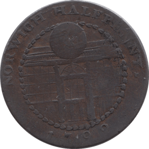 1792 HALFPENNY TOKEN NORFOLK NORWICH ARMS SHOP FRONT DH28 ( REF 89 )