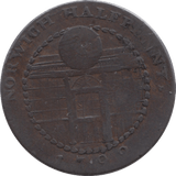 1792 HALFPENNY TOKEN NORFOLK NORWICH ARMS SHOP FRONT DH28 ( REF 89 )