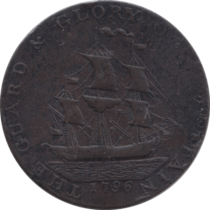 1796 HALFPENNY TOKEN HAMPSHIRE HOPE STANDING SHIP MILLED DH34 ( REF 118 )