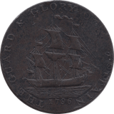 1796 HALFPENNY TOKEN HAMPSHIRE HOPE STANDING SHIP MILLED DH34 ( REF 118 )