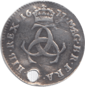 1677 MAUNDY THREEPENCE ( GF ) HOLED