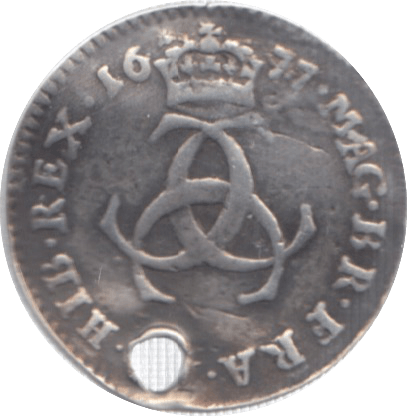 1677 MAUNDY THREEPENCE ( GF ) HOLED