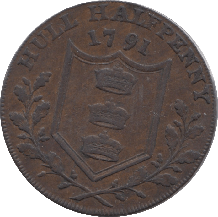 1791 HALFPENNY TOKEN YORKSHIRE WILLIAM III HULL ARMS DH19 ( REF 175 )