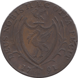 1791 HALFPENNY TOKEN LANCASHIRE SHIPS SAILING LIVERPOOL ARMS THOS CLARKE DH60S ( REF 75 )