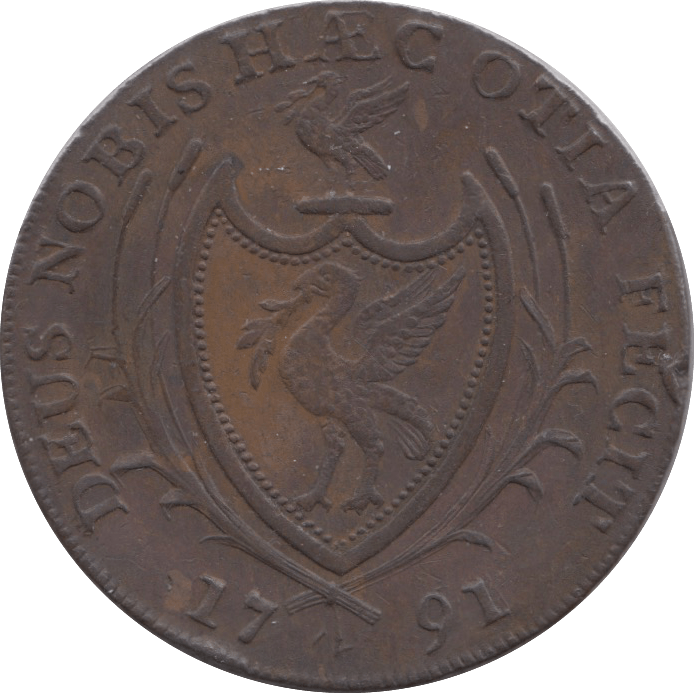 1791 HALFPENNY TOKEN LANCASHIRE SHIPS SAILING LIVERPOOL ARMS THOS CLARKE DH60S ( REF 75 )