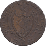 1791 HALFPENNY TOKEN LANCASHIRE SHIPS SAILING LIVERPOOL ARMS THOS CLARKE DH60S ( REF 75 )