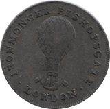1790 FARTHING TOKEN BISHOPSGATE IRONMONGER LONDON