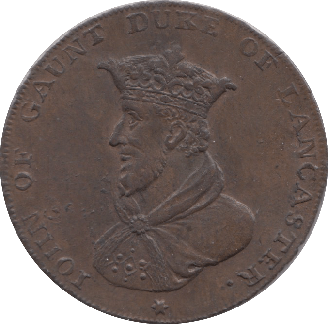 1794 HALFPENNY TOKEN LANCASHIRE SHIELD OF ARMS JOHN O GAUNT ( REF 77 )