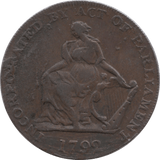 1799 HALFPENNY TOKEN CORK FEMALE WITH HARP HMC AND CO CYPHER DH91 ( REF 188 )