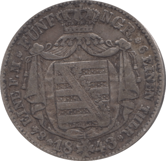 1843 SILVER 1/6 THALER KINGDOM OF SAXONY - SILVER WORLD COINS - Cambridgeshire Coins