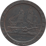 1794 HALFPENNY TOKEN LANCASHIRE BUST OF ECCLESTON SHIP AND PLOUGH DH58 ( REF 255 )