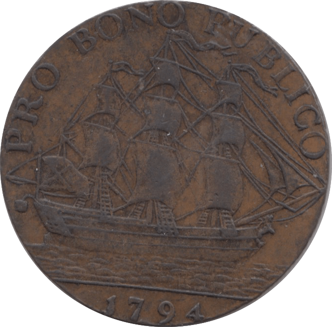1791 HALFPENNY TOKEN YORKSHIRE HULL SHIELD OF ARMS SHIP SAILING DH23 ( VF) ( REF 178 )