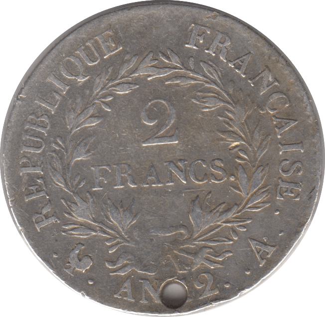 1803 SILVER 2 FRANCS FRANCE ( HOLED )