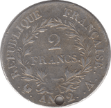 1803 SILVER 2 FRANCS FRANCE ( HOLED )