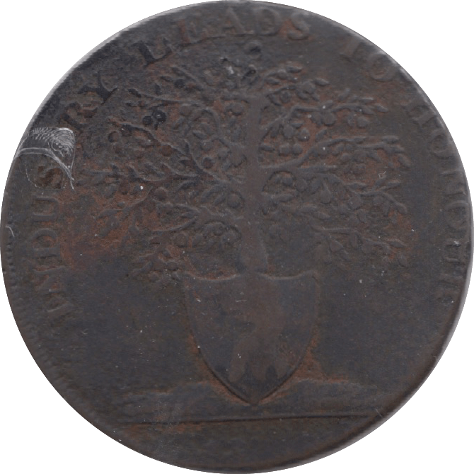 1796 HALFPENNY TOKEN GLOUCESTERSHIRE NEWENT SHIELD OF ARMS J.MORSE THOUSAND DH65 ( REF 206 )