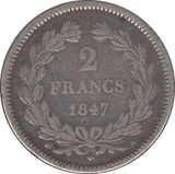 1847 SILVER 2 FRANCS FRANCE - SILVER WORLD COINS - Cambridgeshire Coins