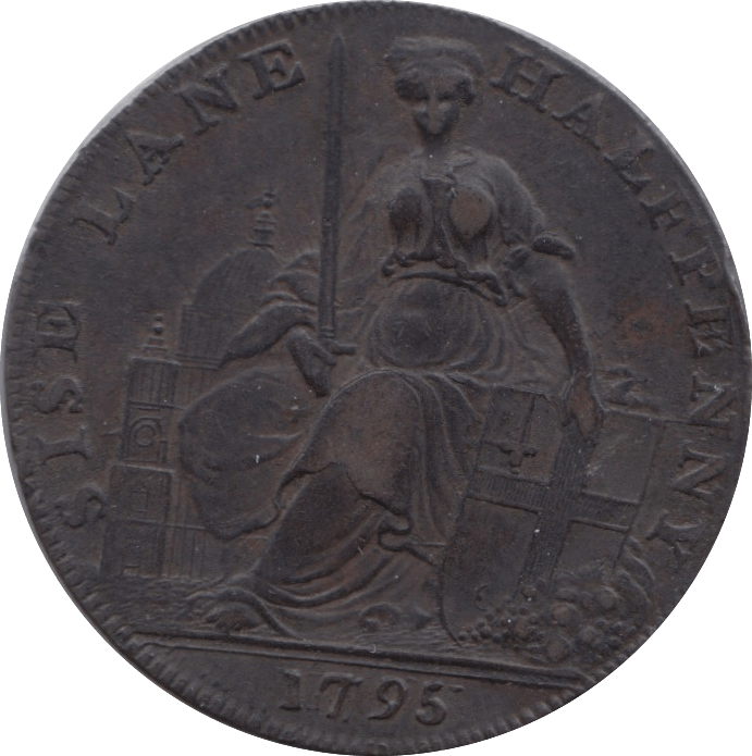 1795 HALFPENNY TOKEN MIDDLESEX KING LORDS COMMONS FEMALE WITH SWORD AND SHIELD DH295 ( REF 113 )