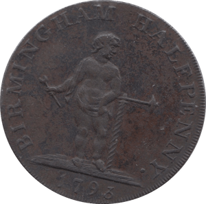 1793 HALFPENNY TOKEN LANCASHIRE ROCHDALE ARMS MAN IN LOOM 143 ( REF 104 )