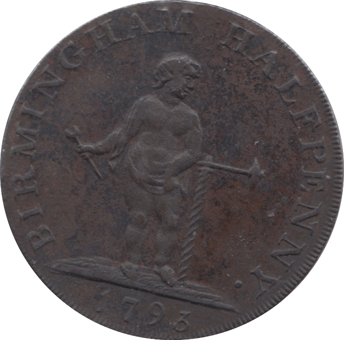 1793 HALFPENNY TOKEN LANCASHIRE ROCHDALE ARMS MAN IN LOOM 143 ( REF 104 )