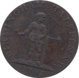 1793 HALFPENNY TOKEN LANCASHIRE ROCHDALE ARMS MAN IN LOOM 143 ( REF 104 )