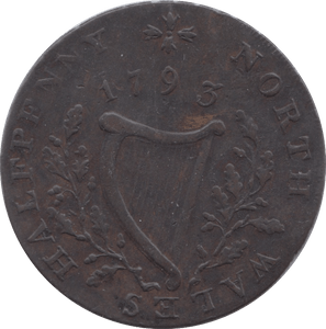 1795 HALFPENNY TOKEN ANGELSEY DRUIDS HEAD HARPIST DH6 ( REF 251 )