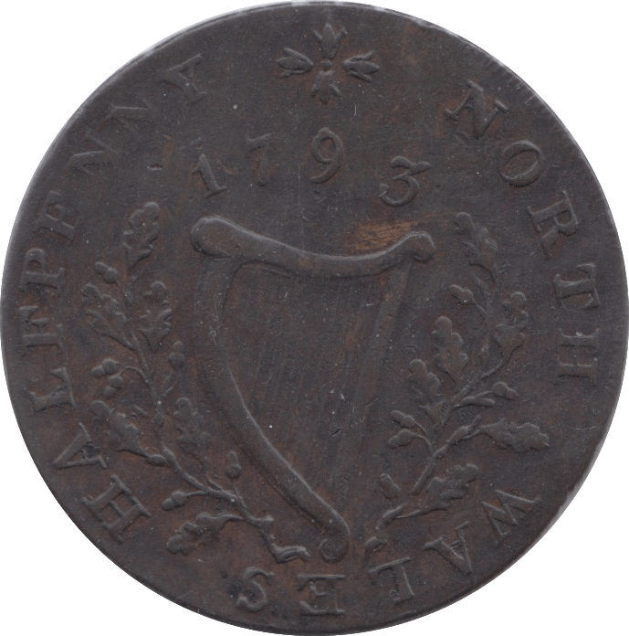 1795 HALFPENNY TOKEN ANGELSEY DRUIDS HEAD HARPIST DH6 ( REF 251 )