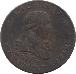 1795 HALFPENNY TOKEN MIDDLESEX LACKINGTON FAME BLOWING A TRUMPET DH357 ( REF 126 )
