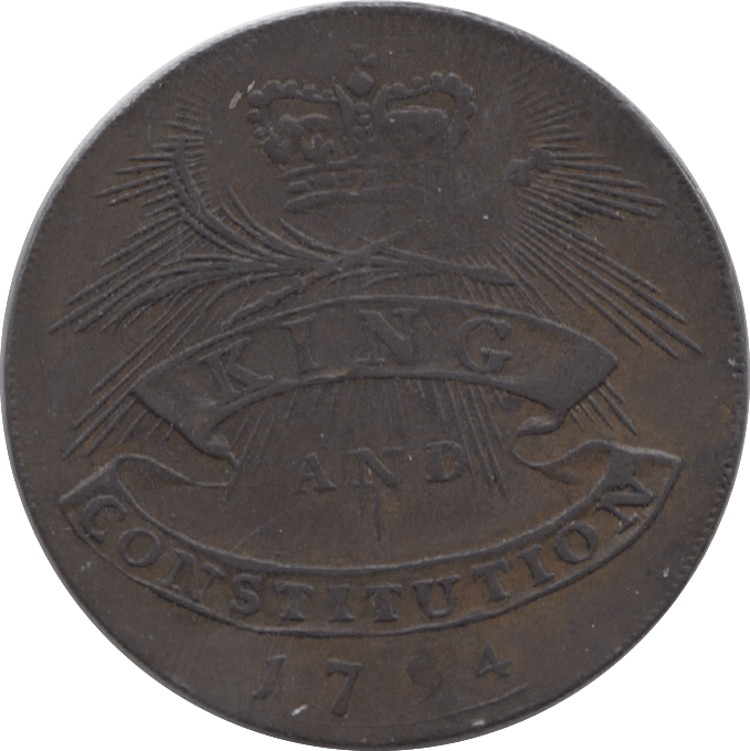 1794 HALFPENNY TOKEN HAMPSHIRE ADMIRAL HOWE KING AND CONSTITUTION PLAIN DH20E ( REF 224 )