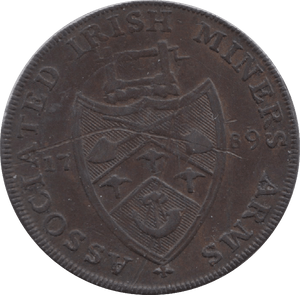 1789 HALFPENNY TOKEN WICKLOW BISHOP CRONBANE MINERS ARMS DH46B ( REF 199 )