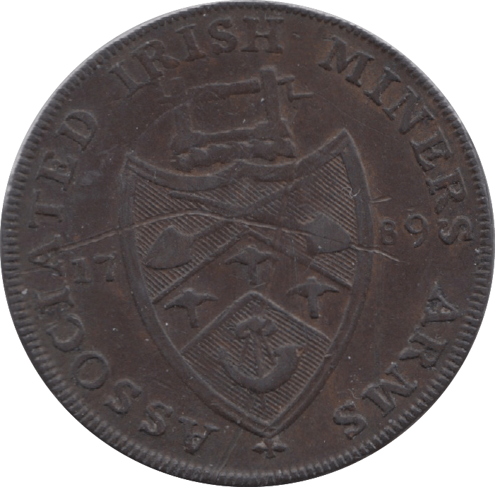 1789 HALFPENNY TOKEN WICKLOW BISHOP CRONBANE MINERS ARMS DH46B ( REF 199 )