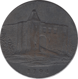 1794 HALFPENNY TOKEN ESSEX COLCHESTER CASTLE LOOM CHAS HEATH DH10 ( VF ) ( REF 208 )