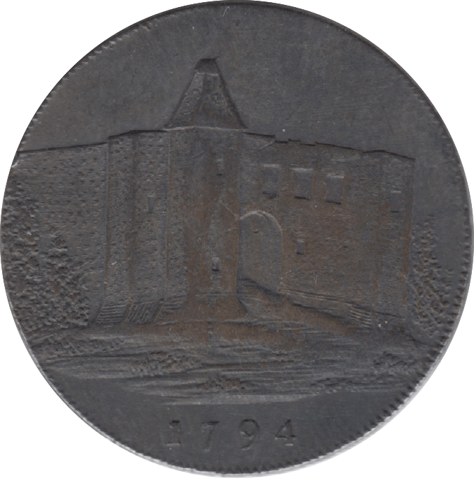 1794 HALFPENNY TOKEN ESSEX COLCHESTER CASTLE LOOM CHAS HEATH DH10 ( VF ) ( REF 208 )