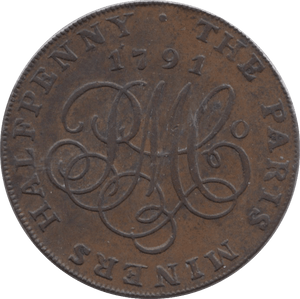 1791 HALFPENNY TOKEN ANGELSEY PARIS MINING CO PMC CYPHER DRUID DH436 ( REF 164 )