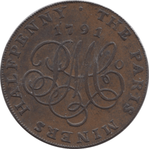1791 HALFPENNY TOKEN ANGELSEY PARIS MINING CO PMC CYPHER DRUID DH436 ( REF 164 )