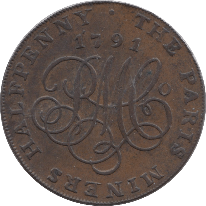1791 HALFPENNY TOKEN ANGELSEY PARIS MINING CO PMC CYPHER DRUID DH436 ( REF 164 )