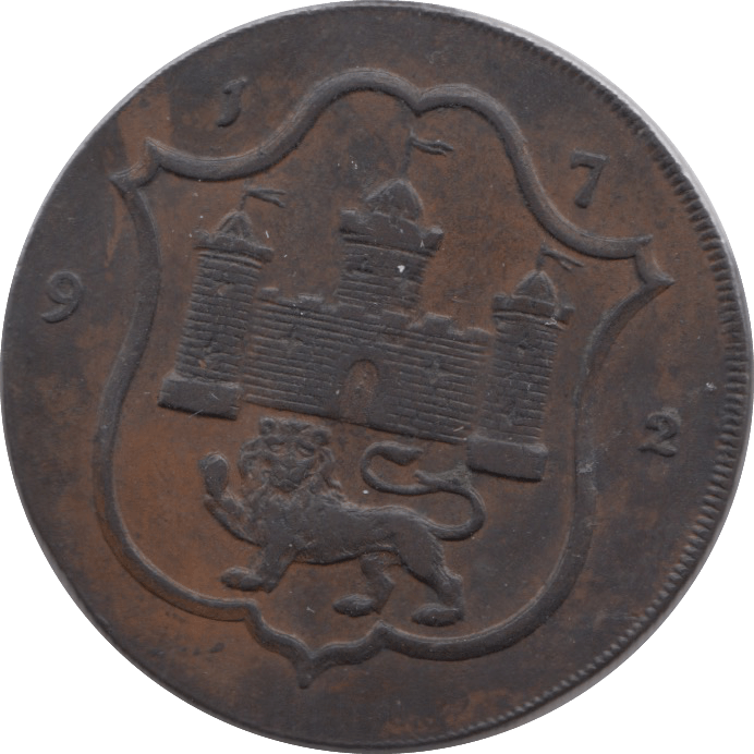 1792 HALFPENNY TOKEN NORFOLK NORWICH GREAT BRITAIN CASTLE AND LION BOBBIN WINDER UK DH28 ( REF 105 )