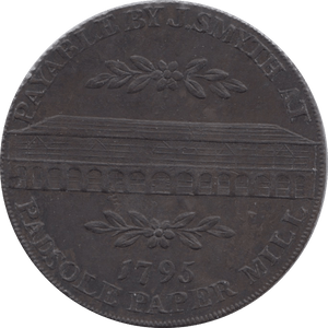 1795 HALFPENNY TOKEN MAIDSTONE ARMS PADSOLE PAPER MILLS ENGRAILLED DH27 ( VF ) ( REF 72 )