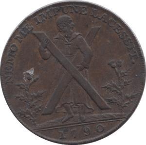 1790 HALFPENNY TOKEN LOTHIAN EDINBURGH ARMS ST ANDREWS CROSS HUTCHINSON DH23 ( VF ) ( REF 239 )